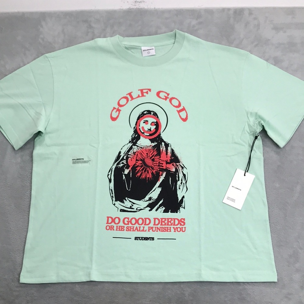 Students Golf  Mint Green Golf God Graphic Tee New